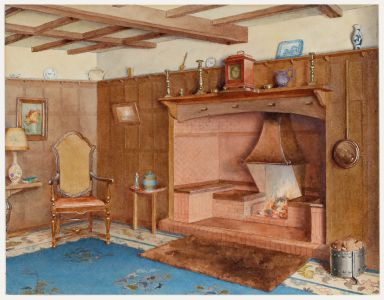 Noel Hopking (1882-1964) - Watercolour, Arts and Crafts House Interior