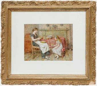 George Goodwin Kilburne (1839-1924) - Watercolour, Peeling Apples