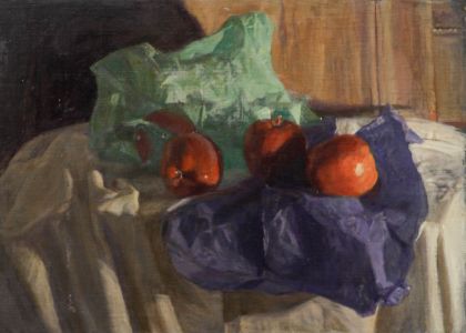 George Weissbort (1928-2013) - 20th Century Oil, Apples on Coloured Cloth