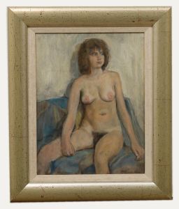 George Weissbort (1928-2013) - Framed 20th Century Oil, Nude on Blue Drape