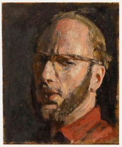 George Weissbort (1928-2013) - Oil, Contemplative Self Portrait in Red 