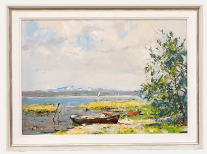 Gert Kutzner (b.1920) - Framed 20th Century Oil, Boats on the Lakeshore