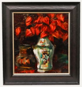 Esther Kjerner (1873-1952) - Framed 1935 Oil, Still Life of Chinese Lanterns