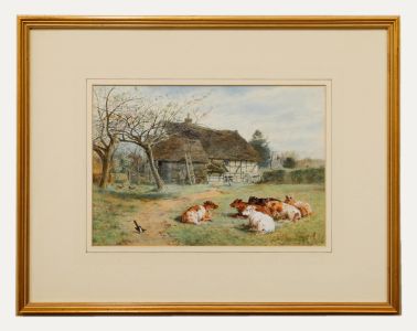 William Foster (1853-1924)- Framed Watercolour, Calves in a Meadow, Early Spring