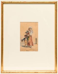 Léopold De Moulignon (1821-1897) - 1879 Watercolour, Peasant Family
