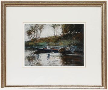 John Linfield (b.1930) - Framed 20th Century Pastel, Rowing Down the River