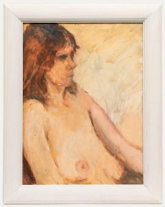 Framed Contemporary Oil - Female Nude on Yellow