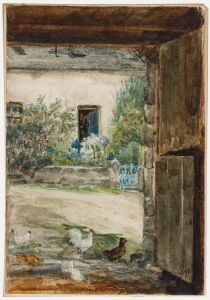 1898 Watercolour - Chickens in The Barn Doorway