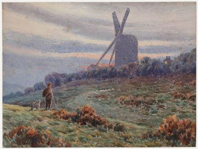 Early 20th Century Watercolour - The Windmill at Sunset
