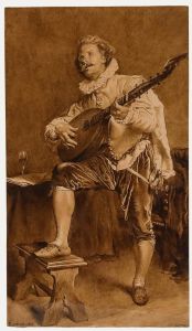 After Jean Louis Ernest Meissonier - Watercolour, Mandolin Player