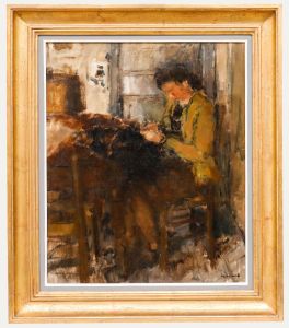 Albert Mascaux (1900-1963) - Mid 20th Century Oil, The Seamstress