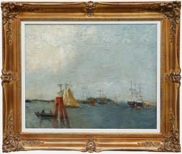 Early 20th Century Oil - Sailing Into The Harbour