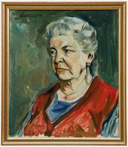 Luc Ancia - 1948 Oil, Portrait of a Lady in a Red Shawl