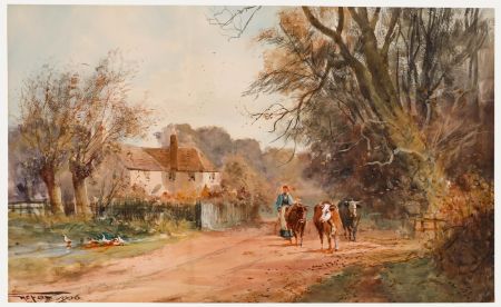 Henry Charles Fox - 1906 Watercolour, The Cattle Herder