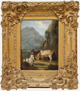 Framed 19th Century Oil - Goats in Alpine Peace
