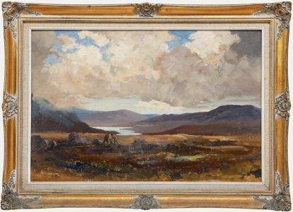 Gordon Clifford Barlow (1913-2005) - 1977 Oil, Gathering Peat on Ben Hope