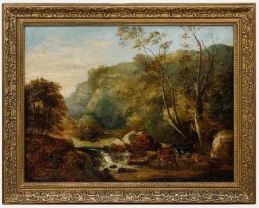 Circle of Thomas Creswick - Framed 19th Century Oil, Cattle Watering by a Stream