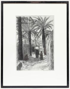 Framed Early 20th Century Etching - By the Palm Trees