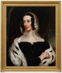 English School Mid 19th Century Oil - Portrait of a Lady with an Ermine Stole