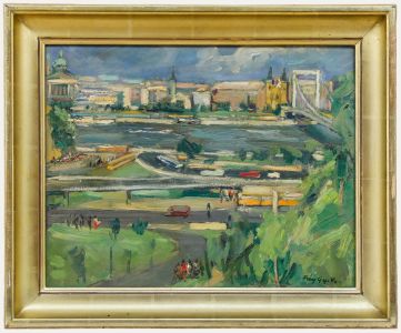 Framed Mid 20th Century Oil - The City from the Waterfront