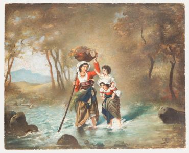 Italian Mid 20th Century Oil - Crossing the River