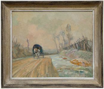 Mid 20th Century Oil - Off to Town in Early Morning Frost
