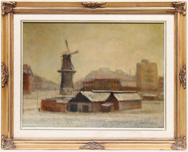 Continental School Early 20th Century Oil - The Windmill In Winter