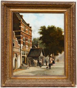 Framed 19th Century Oil - Town Street Scene