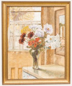 E. M. Bagley - Framed 20th Century Oil, Flowers near a Window