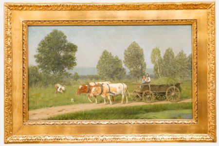 Wilhelm Hufmeier - German School 1910 Oil, Cattle Cart