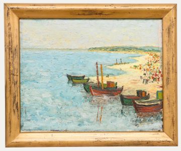 Mid 20th Century Oil - Fishing Boats on the Beach