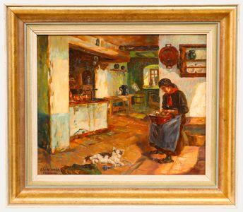 Albert Wachter - Early 20th Century Oil, By The Stove