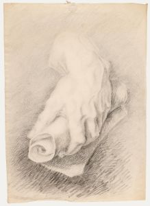 19th Century Graphite Drawing - Hand with Scroll