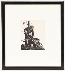 Clare Leighton (1898-1989) - Framed Lithograph, Sweeping Up Leaves 