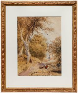 J.W. Allen (1803-1852) - 1839 Watercolour, Children Playing on a Wooded Path