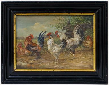 English School c.1920 Oil - Cockerals