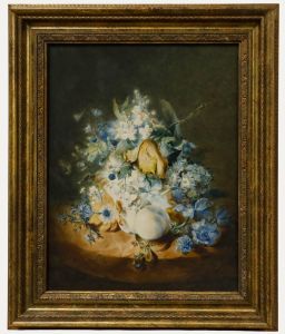 Framed Early 20th Century Watercolour - Still Life with Flowers and Peaches