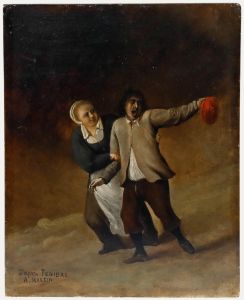 A. Martin after D. Teniers the Younger (1610-1690) - Oil, The Maid and the Fool