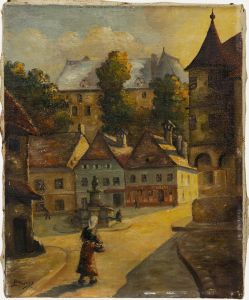 Bussy - 1944 Oil, The Town Square