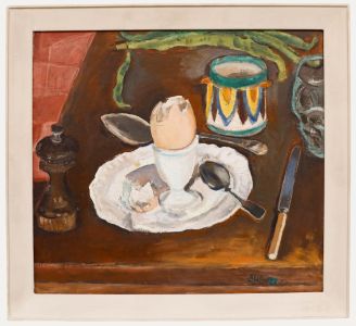 Edward Lewis (1936-2018) - Framed 20th Century Oil, Boiled Egg & Runner Beans