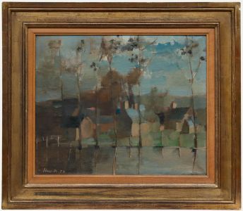 Jean-Claude Schenck (1928-2012) - Modernist 1957 Oil, Les Toits Bleus
