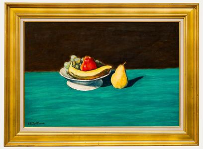Georges Eugene Delhomme (1904-1989) - Mid 20th Century Oil, Still Life on Teal