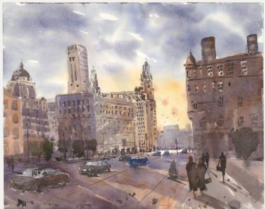 Daniel Nichols - Contemporary Watercolour, Evening Light, Liverpool