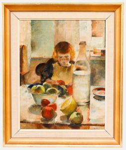 Ludvig Jacobson (1890-1957) - Early 20th Century Oil, Chopping Fruit