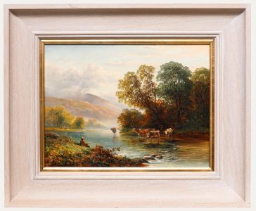British School Late 19th Century Oil - Fisherman and Cattle