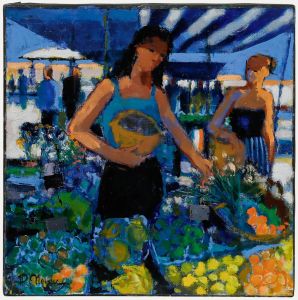 Pierre Neveu (b.1929) - Contemporary Oil, At the Fruit Market