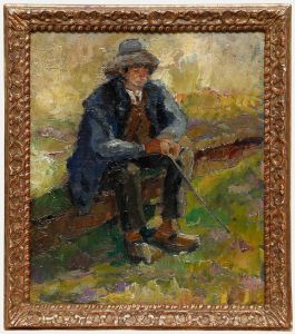 French School Early 20th Century Oil - Ramblers' Resting Spot