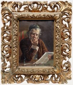 S. Muller - German School 20th Century Oil, The Pipe Smoker