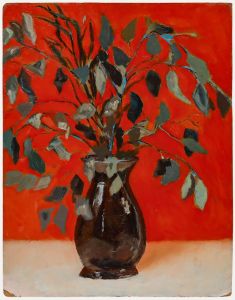 Rita Montandon - Modernist 1944 Oil, Still Life Against a Red Background