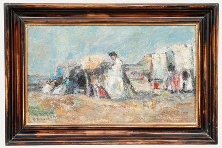 George Ballerat (1902-2000) - 1984 Oil, Figures at the Beach